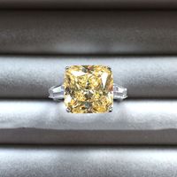 Super Flash Ascut Yellow Diamond Open Ring Luxury Simulation Zircon Square Diamond Engagement Ring main image 4