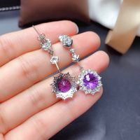 New Amethyst Rings Pendants Earings Set Fire Flash Fireworks Cutting Amethyst Necklace Pt950 Platinum main image 3