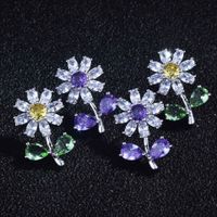 Super Flash High Carbon Diamond Small Daisy Small Flower Earrings Chrysanthemum Earrings main image 1