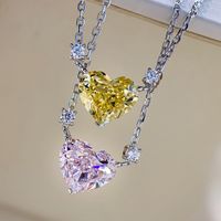 Tik Tok Live Stream Heart-shaped Necklace Female Clavicle Chain Ins Advanced Design Sense Temperament Wild High Carbon Diamond Pink Pendant main image 2