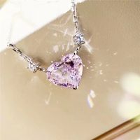 Tik Tok Live Stream Heart-shaped Necklace Female Clavicle Chain Ins Advanced Design Sense Temperament Wild High Carbon Diamond Pink Pendant main image 3
