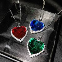 Imitation Natural Tanzanite Sapphire Heart Of The Sea Pendant Emerald Cut Heart-shaped Colorful Treasure Necklace main image 6