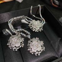 Elegant Socialite Hollow-out Exquisite Rose Necklace Camellia Stud Earrings Flower-shaped Flower Cluster Ring Opening Accessories Set main image 1