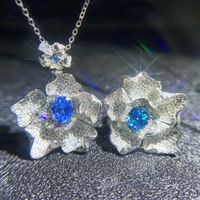 Luxury Full Diamond Aquamarine Swiss Blue Topaz Flower Dove Egg Necklace Pendant main image 2