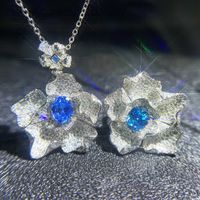 Pendentif Collier Oeuf De Colombe Fleur De Topaze Bleue Suisse Aigue-marine De Luxe Plein De Diamants main image 1