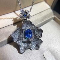 Luxury Full Diamond Aquamarine Swiss Blue Topaz Flower Dove Egg Necklace Pendant main image 4