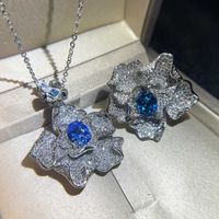 Luxury Full Diamond Aquamarine Swiss Blue Topaz Flower Dove Egg Necklace Pendant main image 5