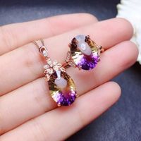 Live Broadcast Hot Sale New Colorful Watermelon Tourmaline Necklace Colorful Bright Luxury Egg-shaped Amethyst Rings Pendants main image 1