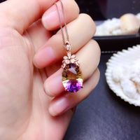 Live Broadcast Hot Sale New Colorful Watermelon Tourmaline Necklace Colorful Bright Luxury Egg-shaped Amethyst Rings Pendants main image 4