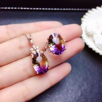 Live Broadcast Hot Sale New Colorful Watermelon Tourmaline Necklace Colorful Bright Luxury Egg-shaped Amethyst Rings Pendants main image 2