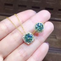 3 Carat Hearts And Arrows High Carbon Diamond Plated Imitation Blue-green Moissan Diamond Pendant Ring Earrings main image 2