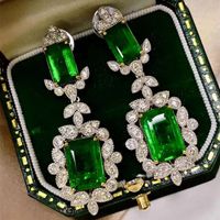 New Luxury Inlaid Imitation Natural Emerald Diamond Earrings main image 3