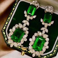 New Luxury Inlaid Imitation Natural Emerald Diamond Earrings main image 4