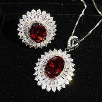 New Luxury Full Zirconium Pomegranate Ruby Set Net Red Recommended High-end Jewelry Open Ring Pendant Necklace main image 2