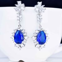 European And American Luxury Imitation Natural Tanzanite Blue Jewellery Drop-shaped Diamond Earrings, Colorful Ring Pendants main image 6