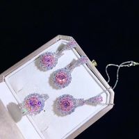 Pink Crystal Set Earrings Ring Necklace Retro Exquisite Zircon Earrings Pendant Special-interest Design Simple Ring main image 1