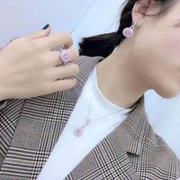 Pink Crystal Set Earrings Ring Necklace Retro Exquisite Zircon Earrings Pendant Special-interest Design Simple Ring main image 6