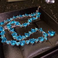 New Full Diamond Necklace Inlaid Swiss Topa Blue Color Treasure Heart-shaped Necklace main image 3