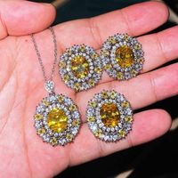 Haute Couture Jewelry Luxury Full Diamond Set Lucky Yellow Diamond Color Treasure Ring Earrings Necklace main image 4