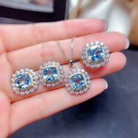 Internet Celebrity Live Streaming Imitation Natural Colorful Crystal Stone Suit Sky Blue Topaz Necklace Ring Eardrops Stud Earrings Female main image 6