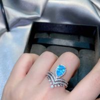 Tik Tok Live Stream Popular Imitation Natural Aquamarine Crown Diamond Ring Advanced Design Pearl Colored Gems Stacked Ring Female main image 3