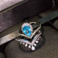 Tik Tok Live Stream Popular Imitation Natural Aquamarine Crown Diamond Ring Advanced Design Pearl Colored Gems Stacked Ring Female main image 4