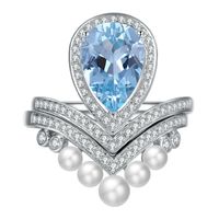 Tik Tok Live Stream Popular Imitation Natural Aquamarine Crown Diamond Ring Advanced Design Pearl Colored Gems Stacked Ring Female main image 6
