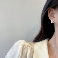 South Korea Dongda Fashion Geometric Earrings Micro-inlaid Zircon Pearl Earrings Female Personality Design Ear Jewelry main image 3