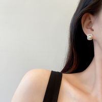 South Korea Dongda Fashion Geometric Earrings Micro-inlaid Zircon Pearl Earrings Female Personality Design Ear Jewelry main image 5