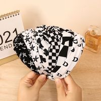 New Ins Plaid Letter Headband Net Red Fabric Knotted Head Buckle Girls Press Hair Simple Plaid Headband Hair Accessories main image 1