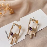 New Retro Chic Style Simple Colored Diamonds Couple-shaped Women's Earrings main image 4
