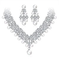 Simple Temperament White Pearl Alloy Rhinestone Necklace Accessories Set Spot Wholesale main image 1