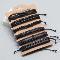 Retro Black Woven Men's Leather Bracelet Simple Diy Combination Set Bracelet main image 3