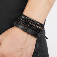 Retro Black Woven Men's Leather Bracelet Simple Diy Combination Set Bracelet main image 6