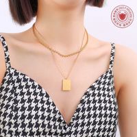 Cross-border Hot-selling Retro Checkerboard Square Brand Necklace Titanium Steel Clavicle Chain 18k Real Gold Plated Jewelry main image 5