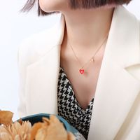 Small Design Sense Zircon Peach Heart Love Necklace Sweater Chain Titanium Steel Clavicle Chain Jewelry Spot main image 4
