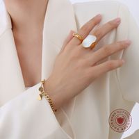 Titanium Steel 18 Gold Plated Handmade Unique Special-shaped White Sea Shell Ring Finger Ring Bracelet main image 1