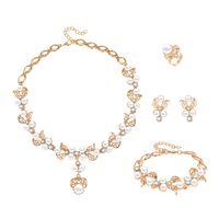 New Fashion Simple Alloy First Necklace And Earrings Four-piece Bridal Wedding Jewelry Set main image 6