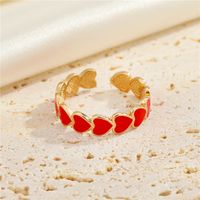 Cross-border New Jewelry Simple Red Pink Love Heart Surround Ring Opening Adjustable Index Finger Ring main image 4