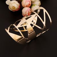 European And American Exaggerated Personality Geometric Hollow Metal Wide Bracelet Open Bracelet Arm Ring Trend Jewelry main image 6