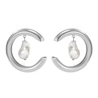 Temperament Baroque Shaped Imitation Pearl C-shaped Earrings Simple Geometric Ring Metal Earrings main image 6
