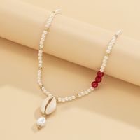 Idyllic Holiday Style Hit Color Rice Bead Shell Woven Necklace Ethnic Stitching Imitation Pearl Clavicle Necklace main image 3