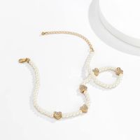 Retro Imitation Pearl Woven Garden Clavicle Chain Simple Love Rhinestone Stitching Necklace main image 3