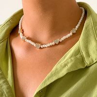 Retro Imitation Pearl Woven Garden Clavicle Chain Simple Love Rhinestone Stitching Necklace main image 4