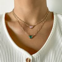 Retro Simple Heart-shaped Glass Rhinestone Single Layer Clavicle Chain Alloy Geometric Hollow Metal Chain Necklace main image 1