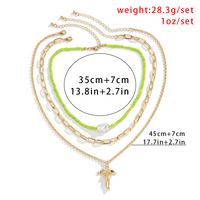 Cross-border Jewelry Retro Cross Jesus Portrait Tag Necklace Imitation Pearl Simple Rice Bead Woven Necklace main image 5