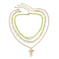 Cross-border Jewelry Retro Cross Jesus Portrait Tag Necklace Imitation Pearl Simple Rice Bead Woven Necklace main image 6