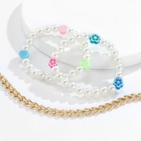 Pastoral Color Random Soft Ceramic Heart-shaped Beaded Bracelet Imitation Pearl Small Daisy Jewelry Set main image 3