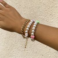 Pastoral Color Random Soft Ceramic Heart-shaped Beaded Bracelet Imitation Pearl Small Daisy Jewelry Set main image 4