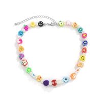 Retro Contrast Color Mix And Match Stitching Soft Ceramic Fruit Necklace Simple Millennial Glass Flower Imitation Pearl Necklace main image 6